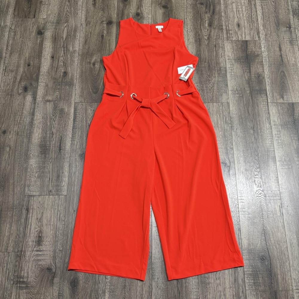 Spense Jumpsuit Womens XL Red Sleeveless Belted Cropped Wide Leg Crepe‎